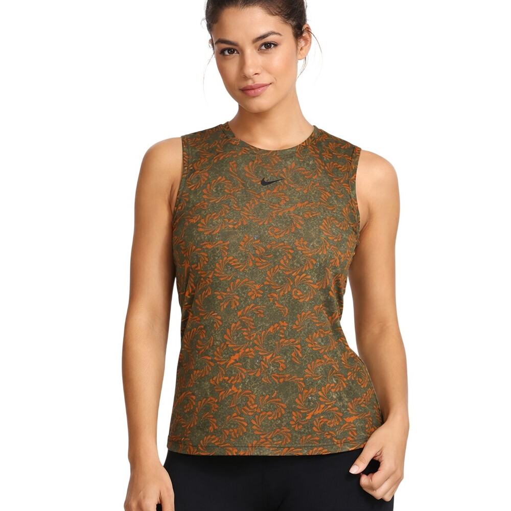 Nike Pro Dri-Fit Women's Small Muscle Tank Olive Green Orange Athletic